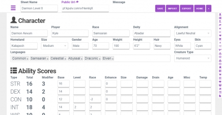 Pathfinder Character Sheets
