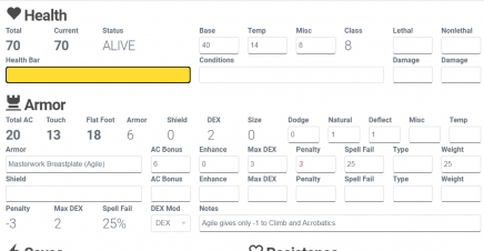 Pathfinder Character Sheets
