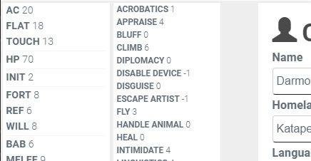 Pathfinder Character Sheets
